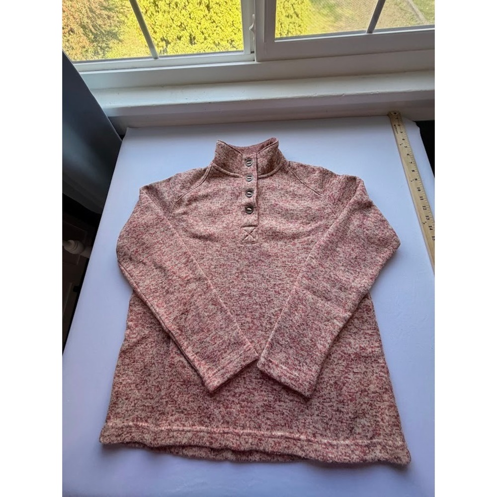 Natural Reflections Womens Pink Marled Fleece Quarter Button Pullover Sweater S
